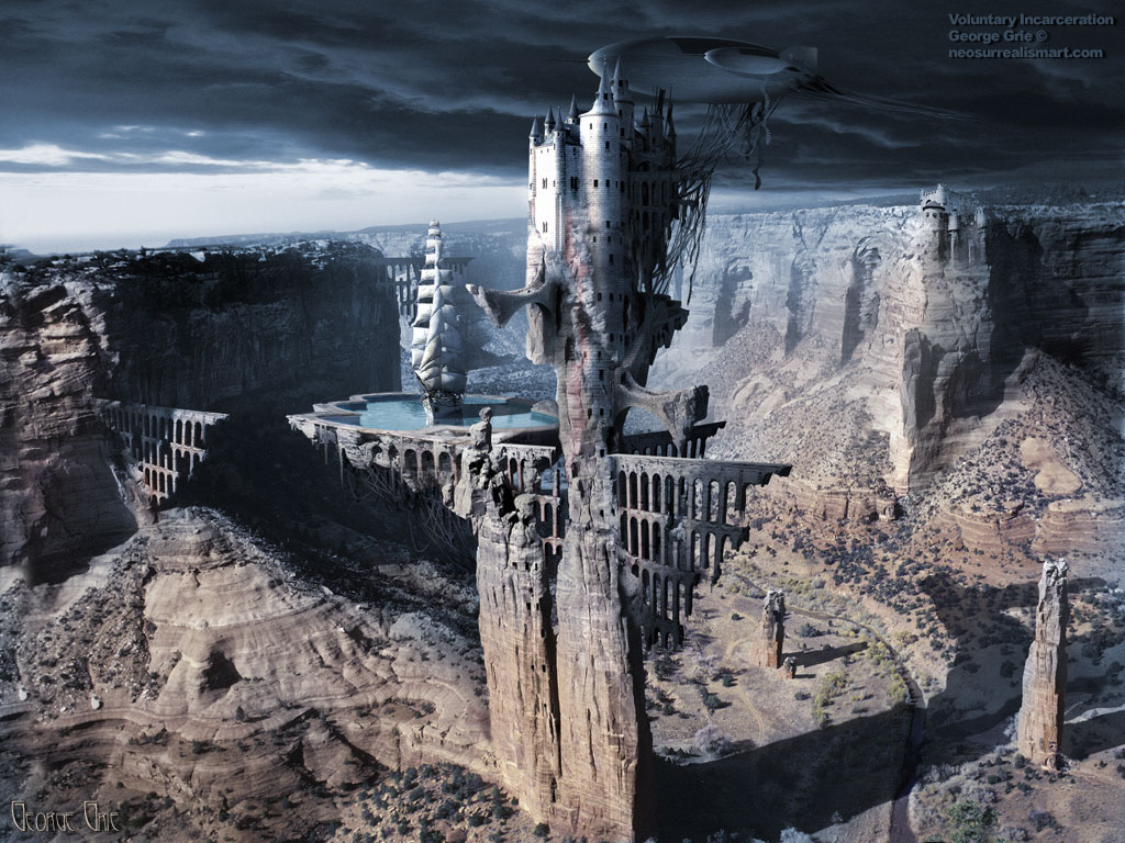 White Castle or Voluntary incarceration 3D wallpaper. Keywords, surreal castle, mountain fort, hidden citadel, hilltop bastion, stone, cliff fortress, historical, historic, atop glory stronghold bridges canyon, sail ship nature palace, zeppelin peak, aristocracy, architecture, beauty, monarchy solicitude.