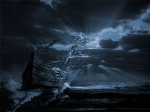 Ghost ship series: Chasing the light - modern 3d surrealism digital art Print
