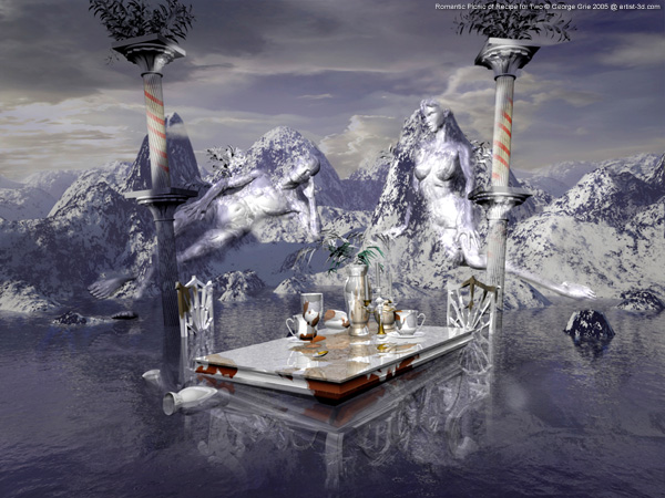 Romantic Picnic of Recipe for Two - 3D Art Fantasy Surrealism Pictures Limited Edition Prints by George Grie