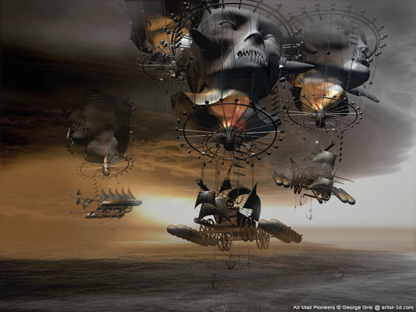 Air Mail Pioneers - 3D Art Fantasy Surrealism Pictures Limited Edition Prints by George Grie